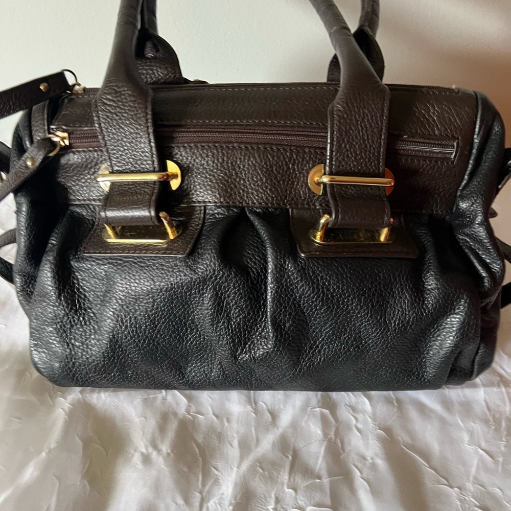 Wilsons Leather Black Satchel with Gold Accents